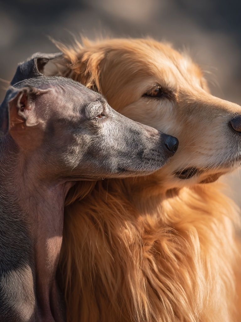 Golden Retriever and Italian Greyhound — Animal Photography Print. poster detail