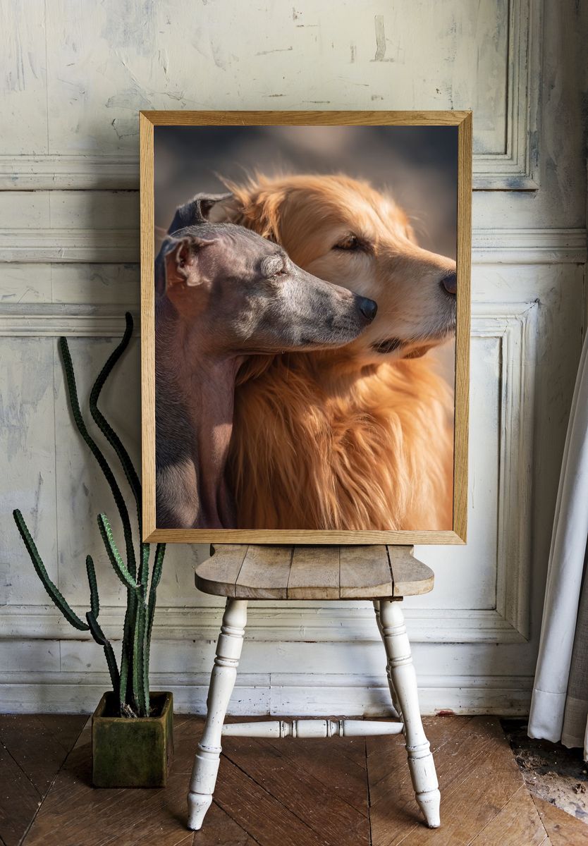 Golden Retriever and Italian Greyhound — Animal Photography Print room preview
