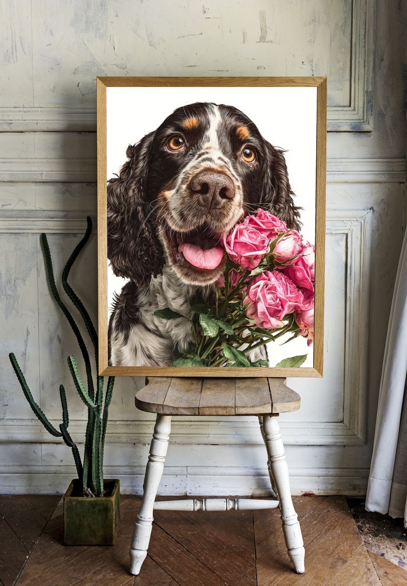 Dog with Roses — Illustration Print room preview