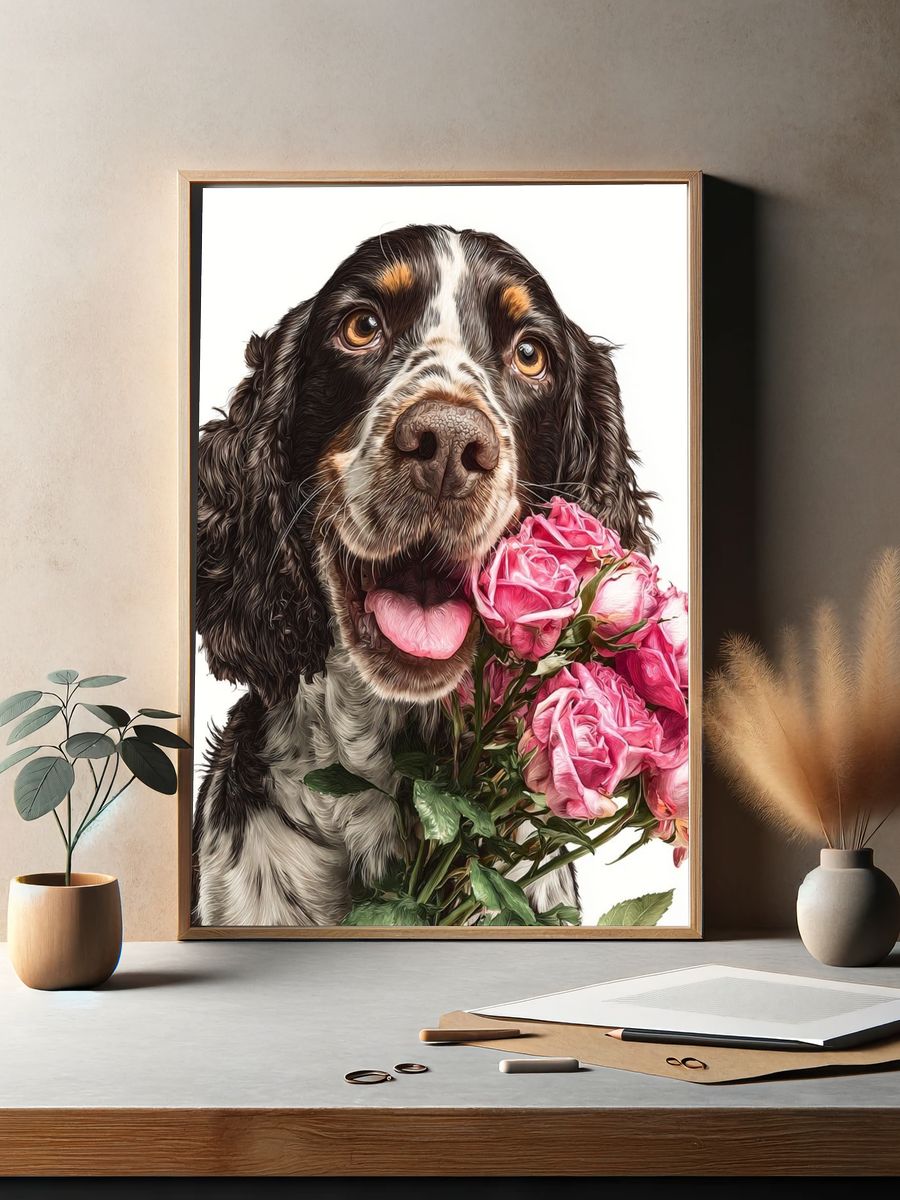 Dog with Roses — Illustration Print. — room view 2