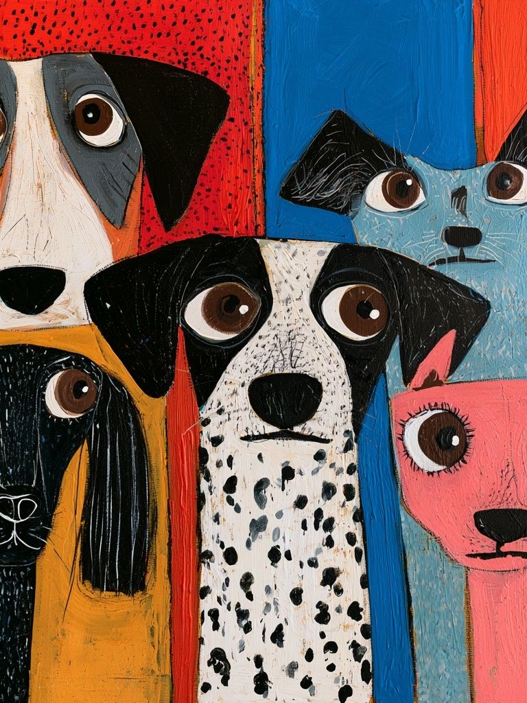 Colorful Dog Faces Illustration Poster. poster — animals art