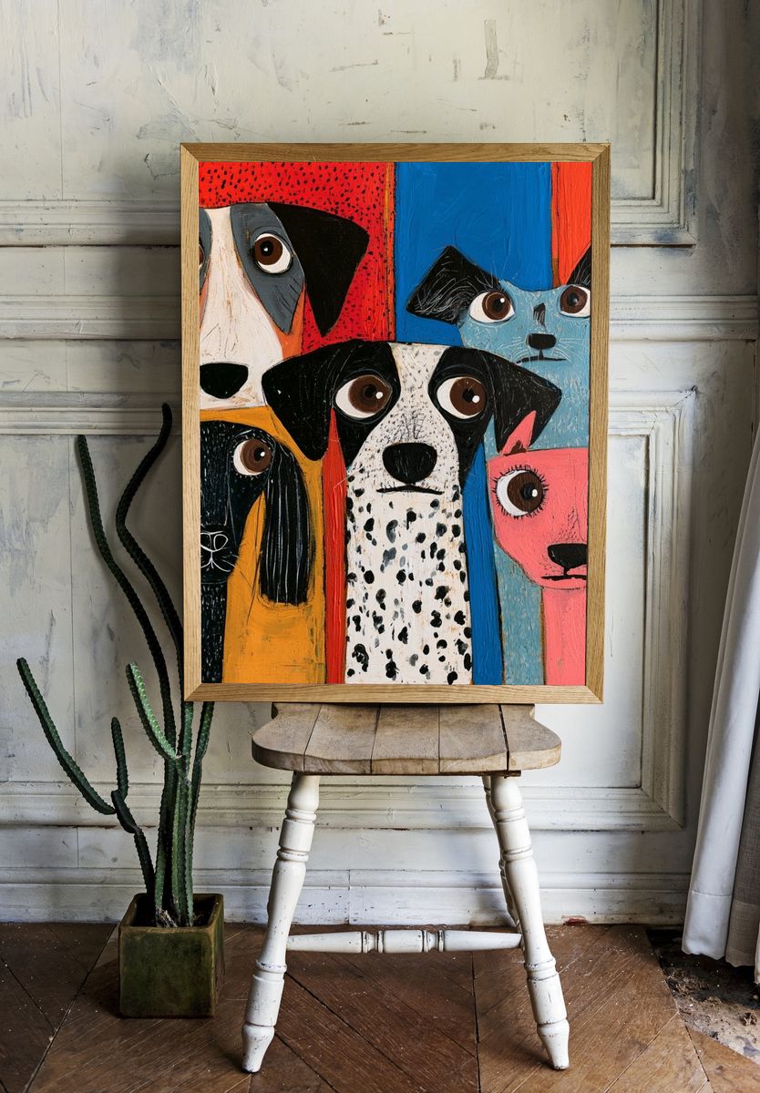 Colorful Dog Faces Illustration Poster. room preview