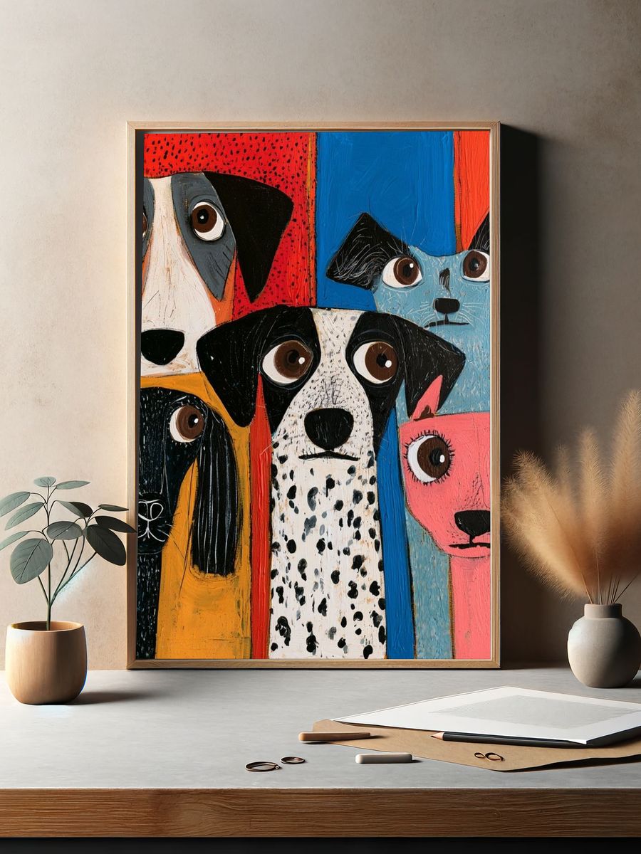 Colorful Dog Faces Illustration Poster. — room view 2