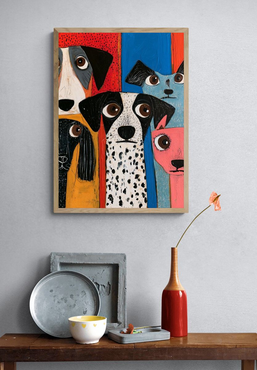 Colorful Dog Faces Illustration Poster. — room view 3