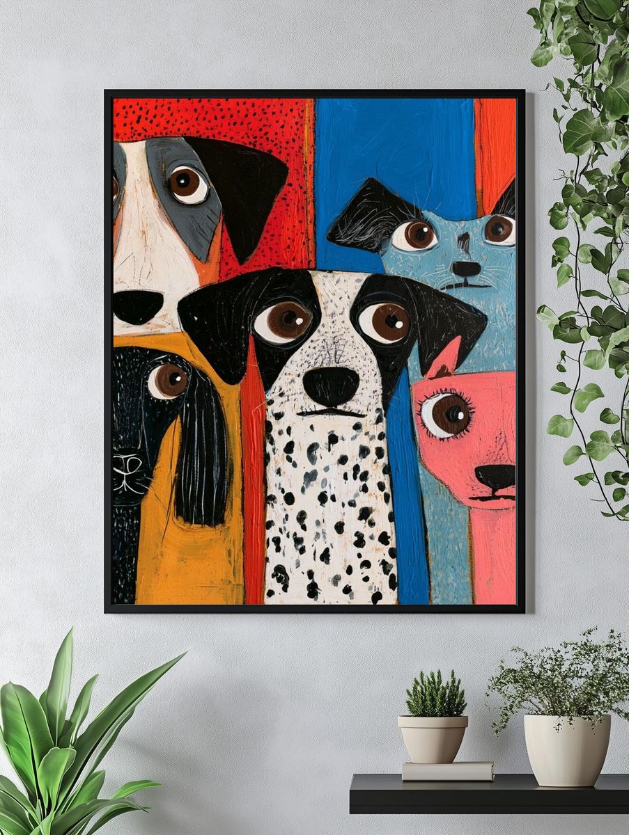 Colorful Dog Faces Illustration Poster. — room view 4