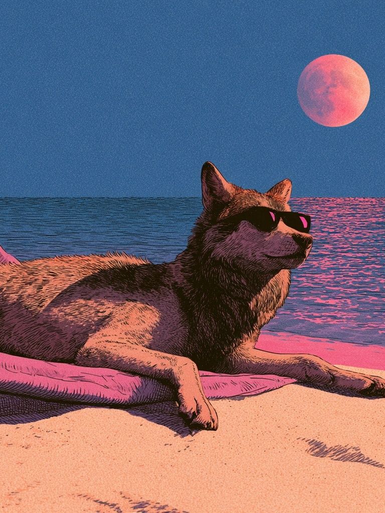 Cool Dog Beach Moon Poster. poster — animals art