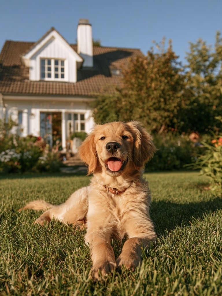 Golden Retriever in Garden Photography Poster. poster detail