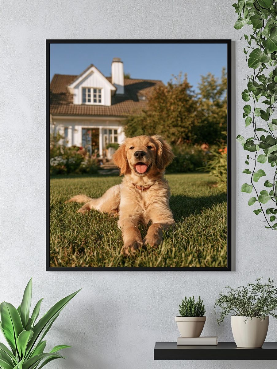 Golden Retriever in Garden Photography Poster. — room view 4