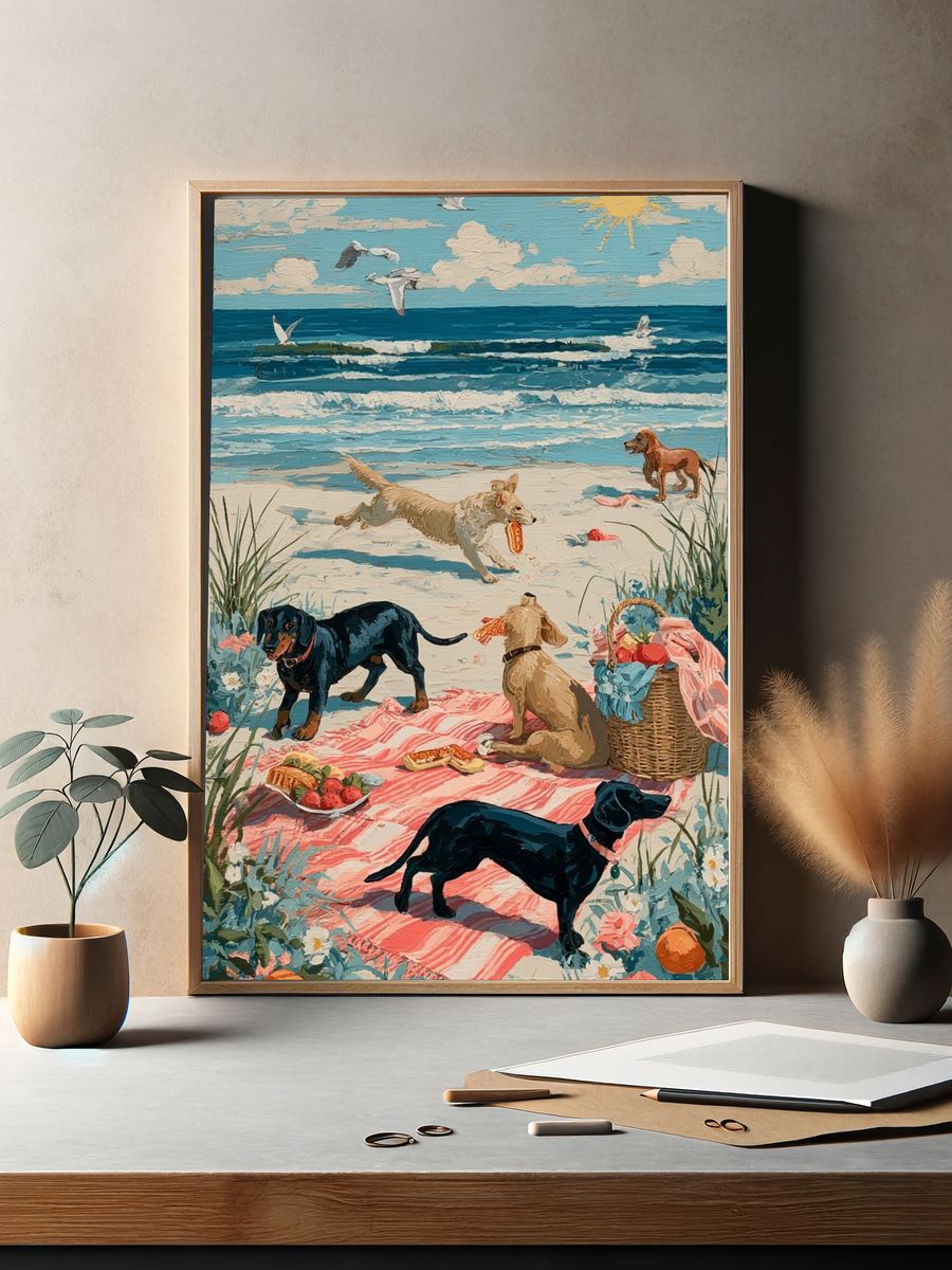 Dogs at the Beach — Illustration Print. — room view 2