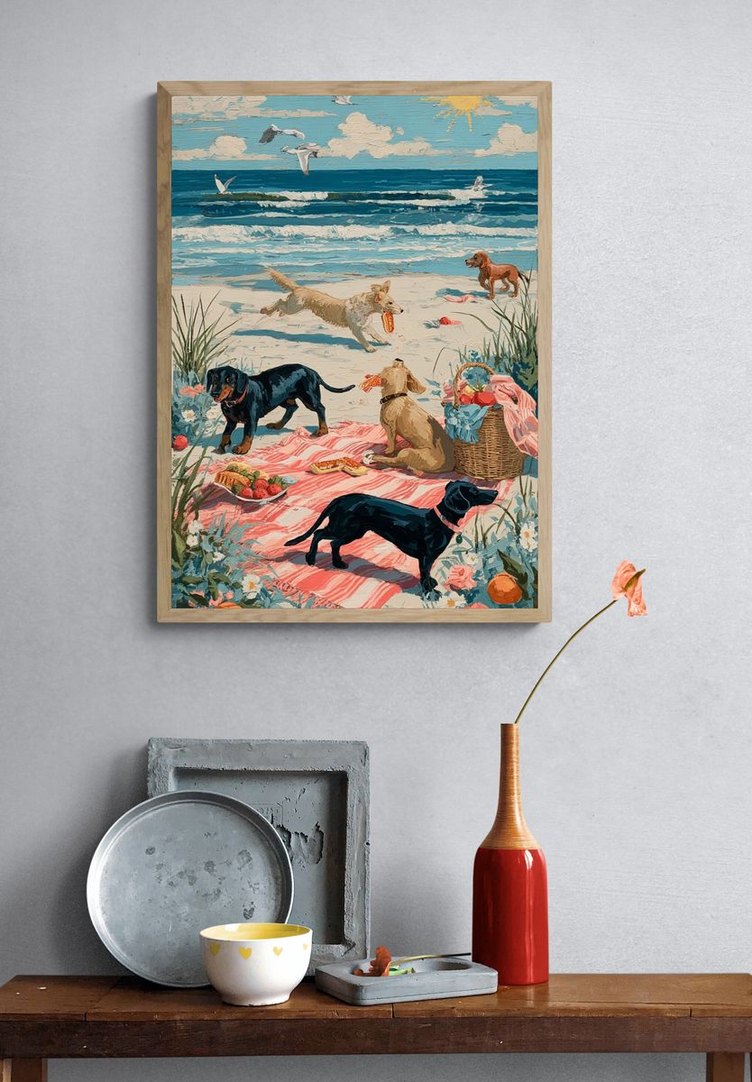 Dogs at the Beach — Illustration Print. — room view 3