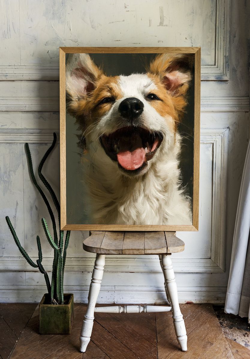 Happy Dog Portrait Print. — room view 1