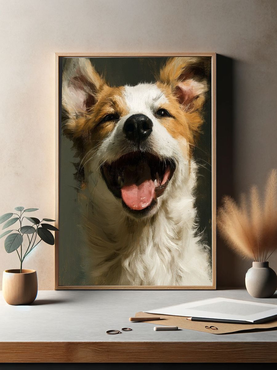 Happy Dog Portrait Print. — room view 2