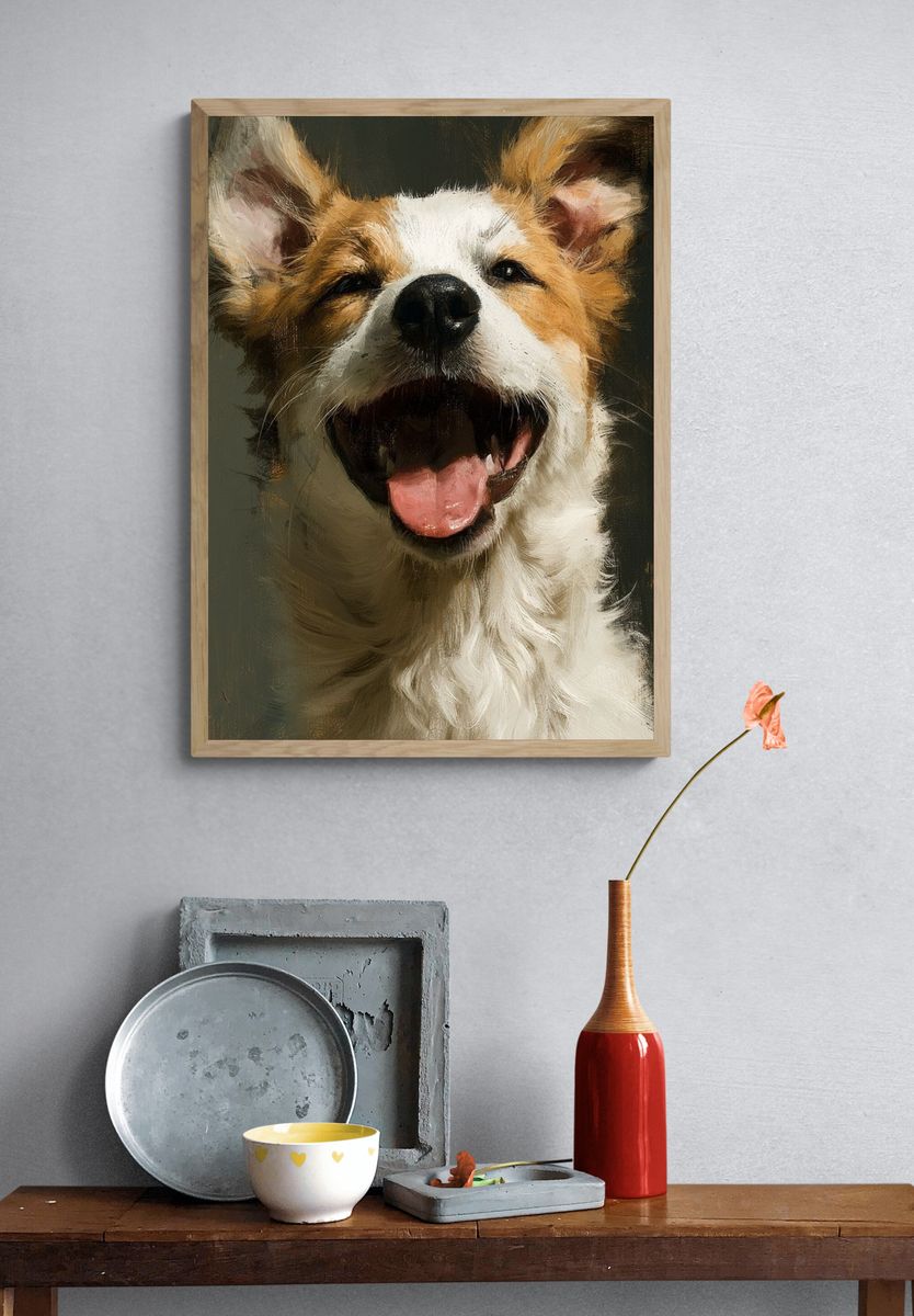 Happy Dog Portrait Print. — room view 3