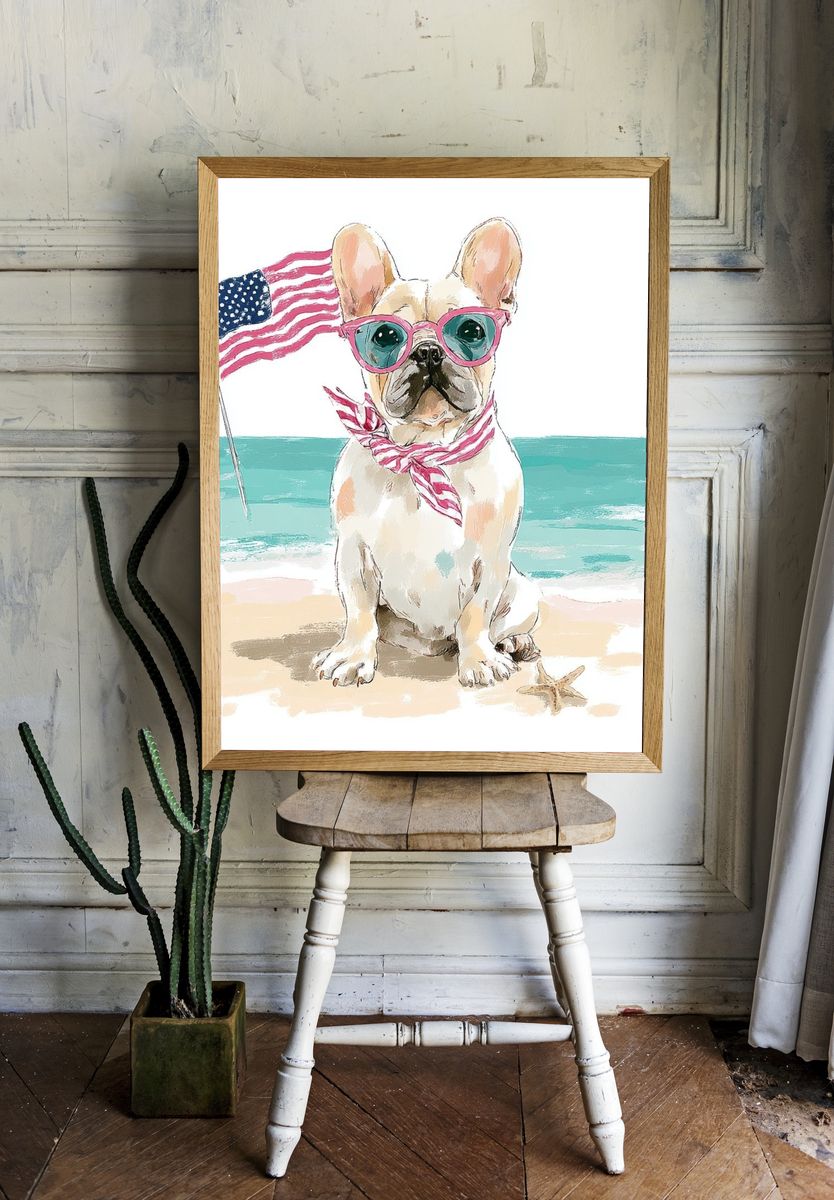 French Bulldog with Sunglasses — Illustration Print. room preview