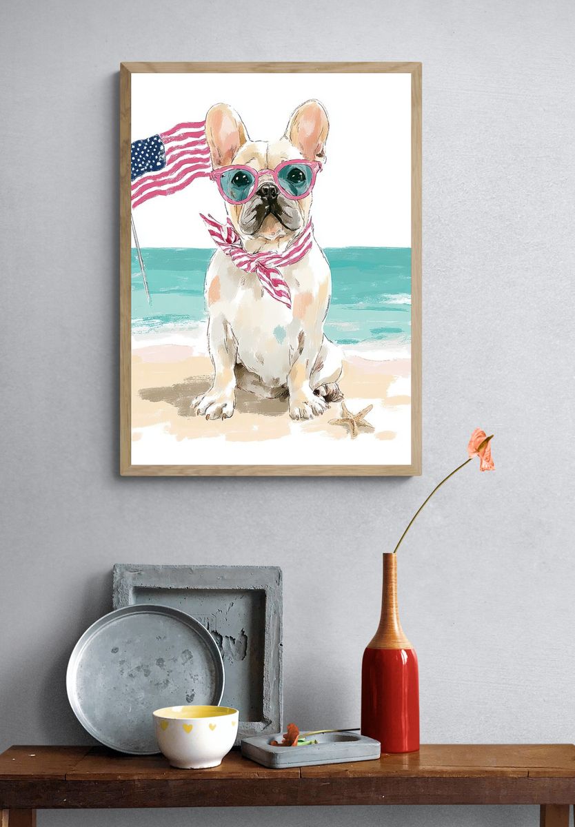 French Bulldog with Sunglasses — Illustration Print. — room view 3