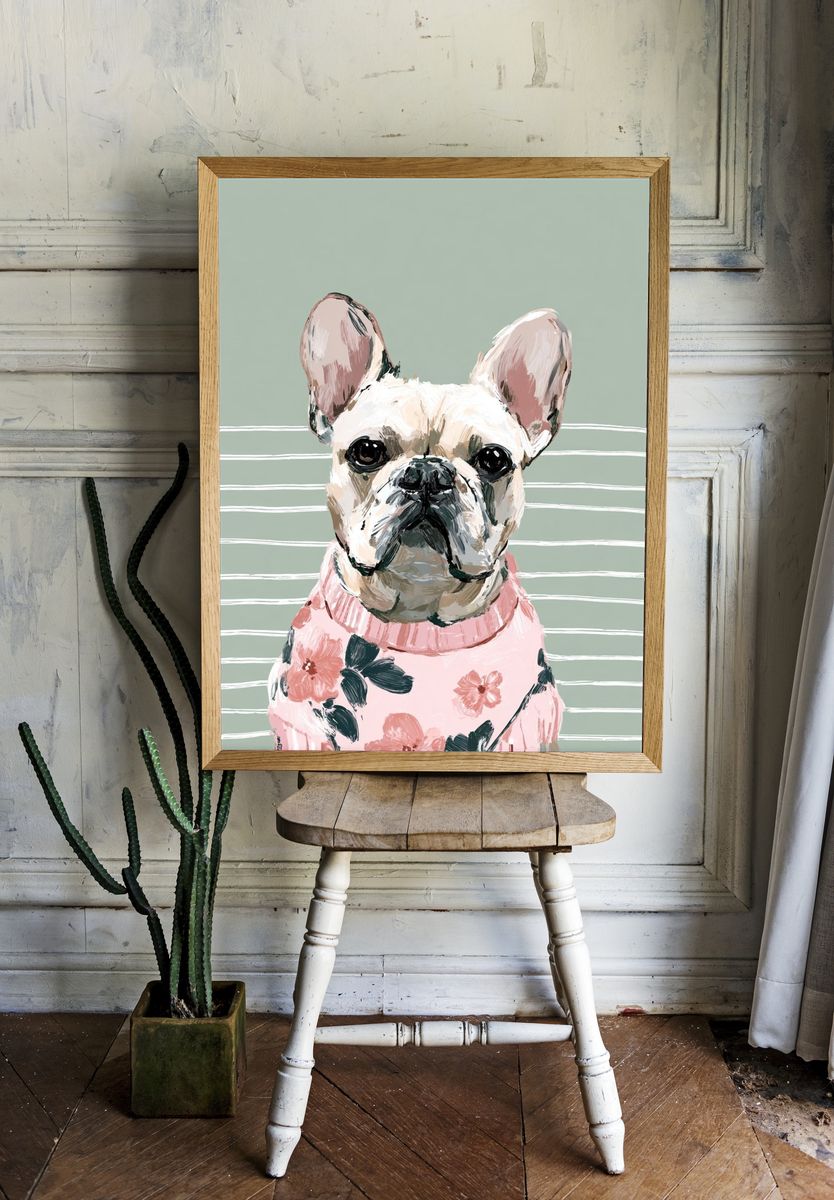 French Bulldog in Floral Sweater Poster room preview