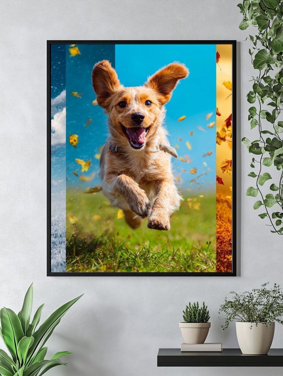 Happy Dog in Four Seasons Poster. — room view 4