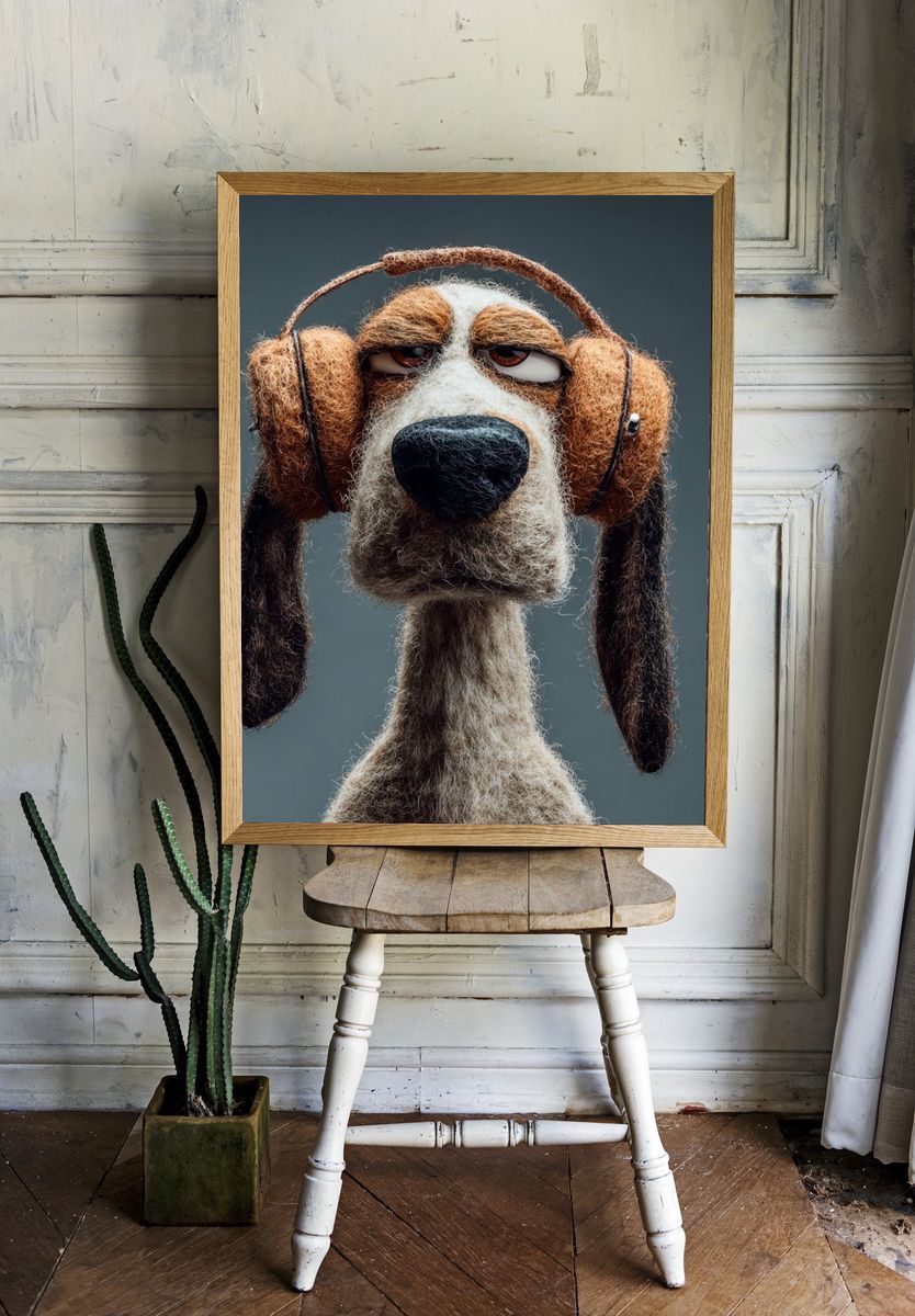 Cool Dog with Headphones — Illustration Print room preview