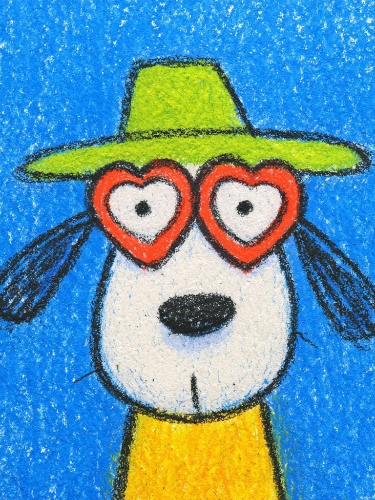 Playful Dog with Heart Glasses — Illustration Print. poster detail