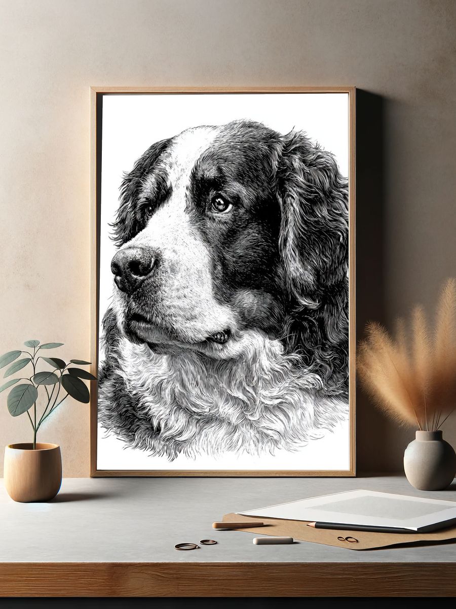 Bernese Mountain Dog Portrait Print. — room view 2