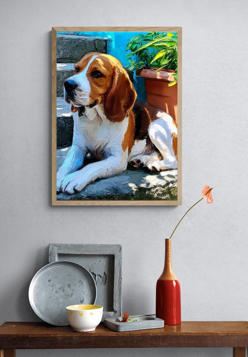Beagle Sunlit Steps Poster. — room view 3