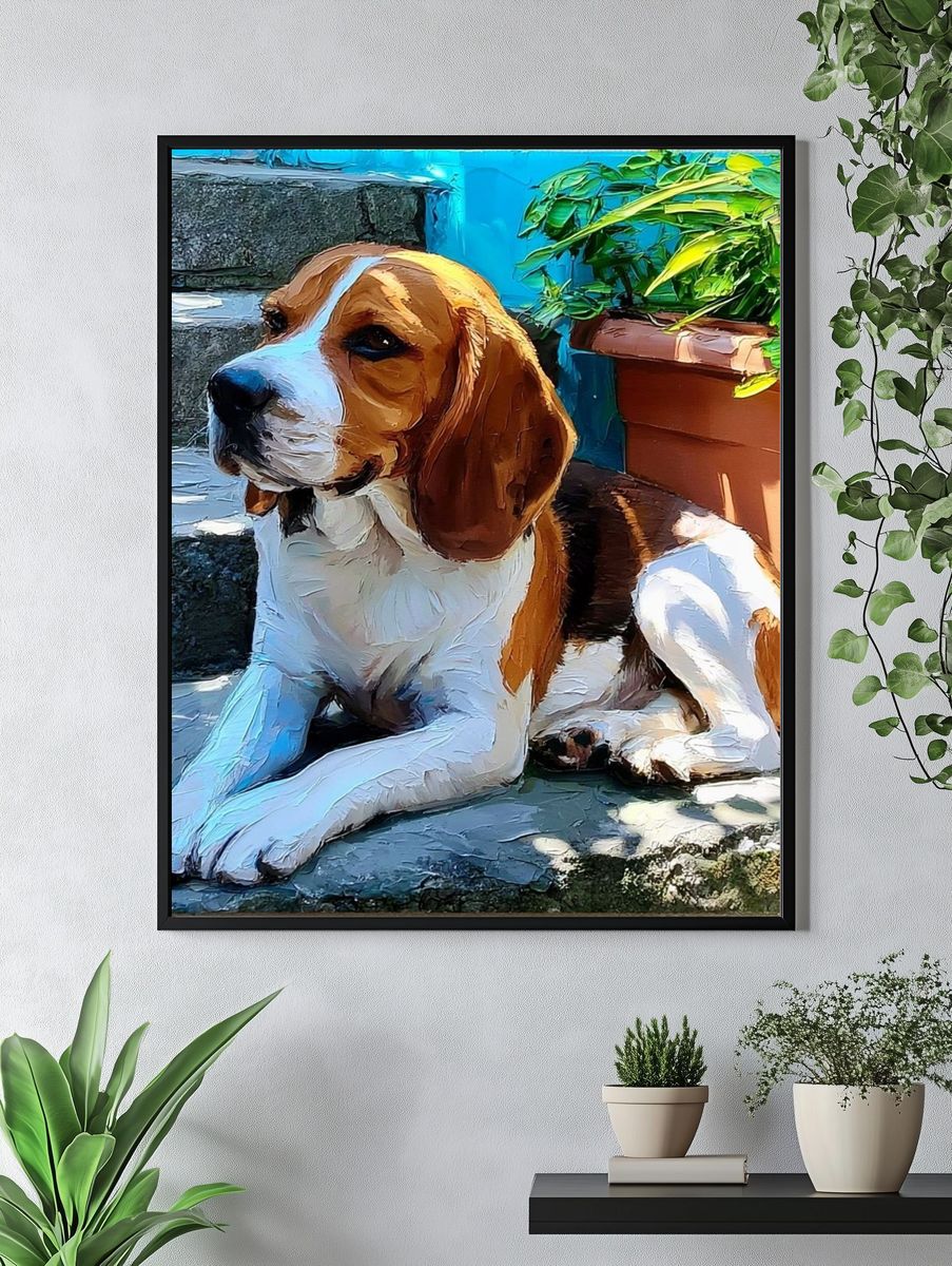 Beagle Sunlit Steps Poster. — room view 4