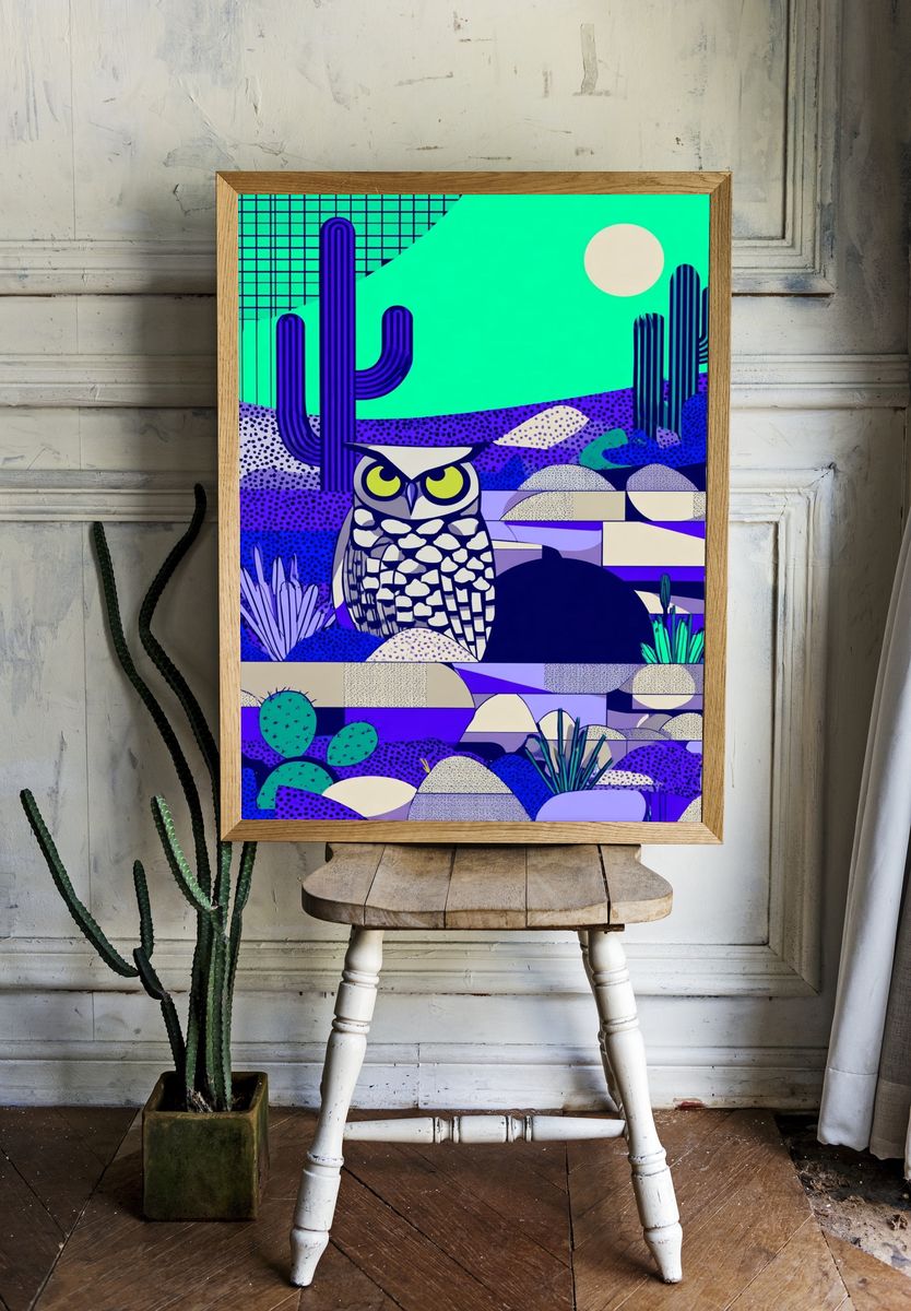 Desert Owl Illustration Poster. — room view 1
