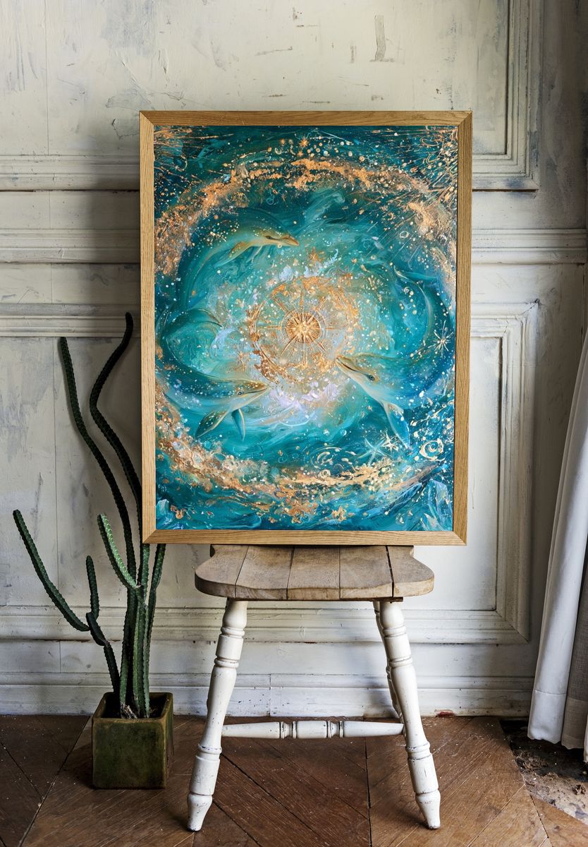 Dolphin Cosmic Swirl Poster. — room view 1