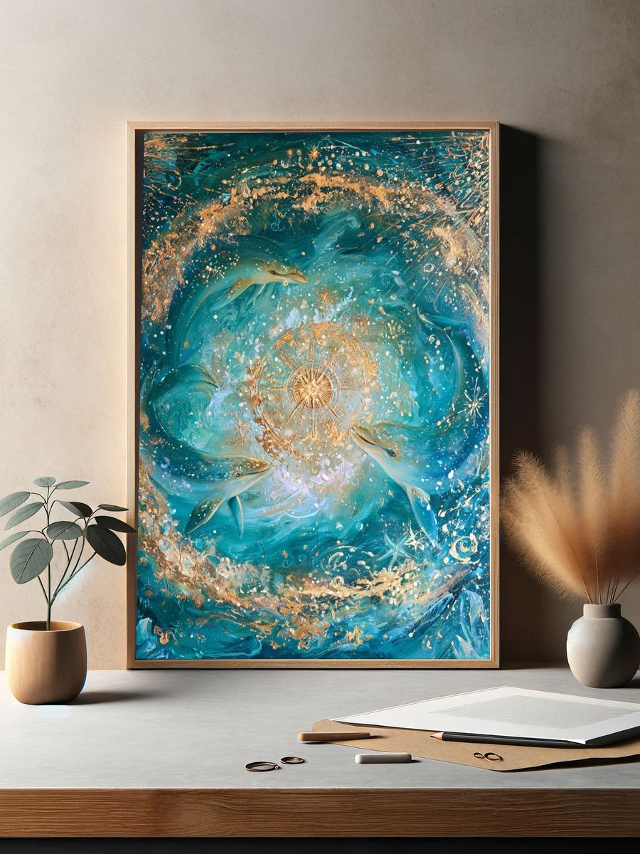 Dolphin Cosmic Swirl Poster. — room view 2