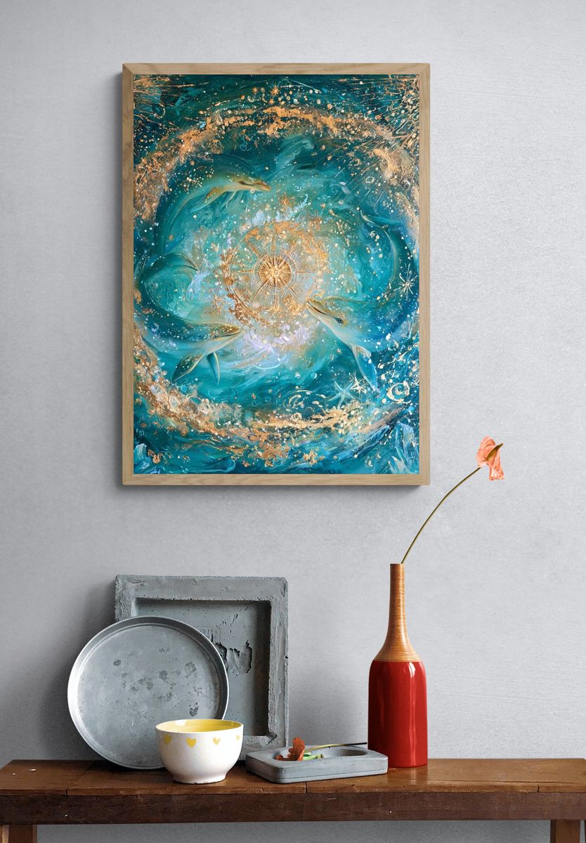 Dolphin Cosmic Swirl Poster. — room view 3