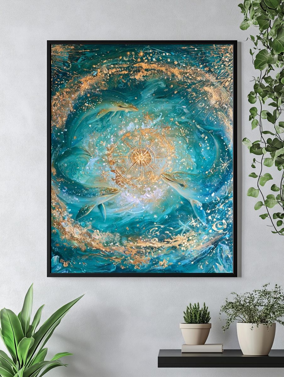 Dolphin Cosmic Swirl Poster. — room view 4