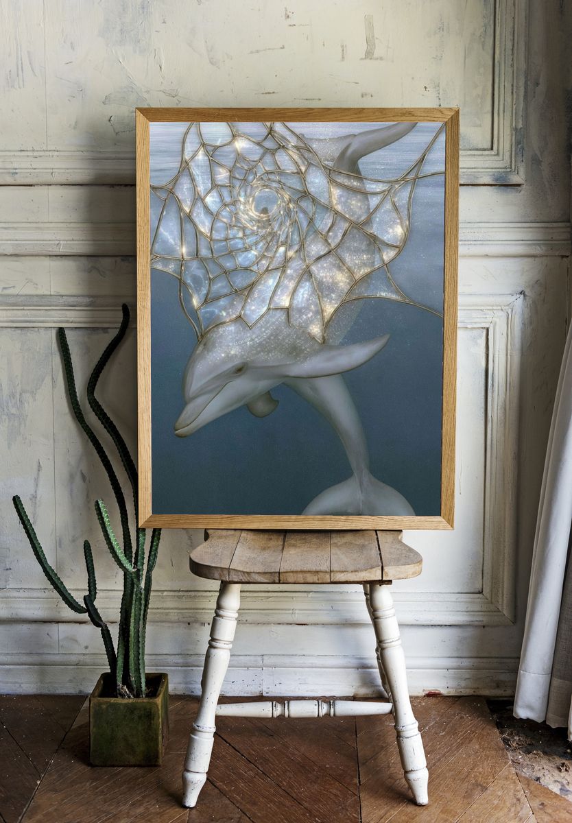 Dolphin Dreamscape Illustration Poster. — room view 1