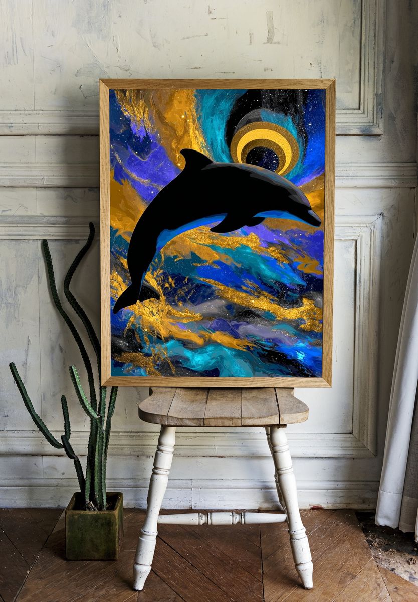 Dolphin Cosmic Swirl Poster. — room view 1