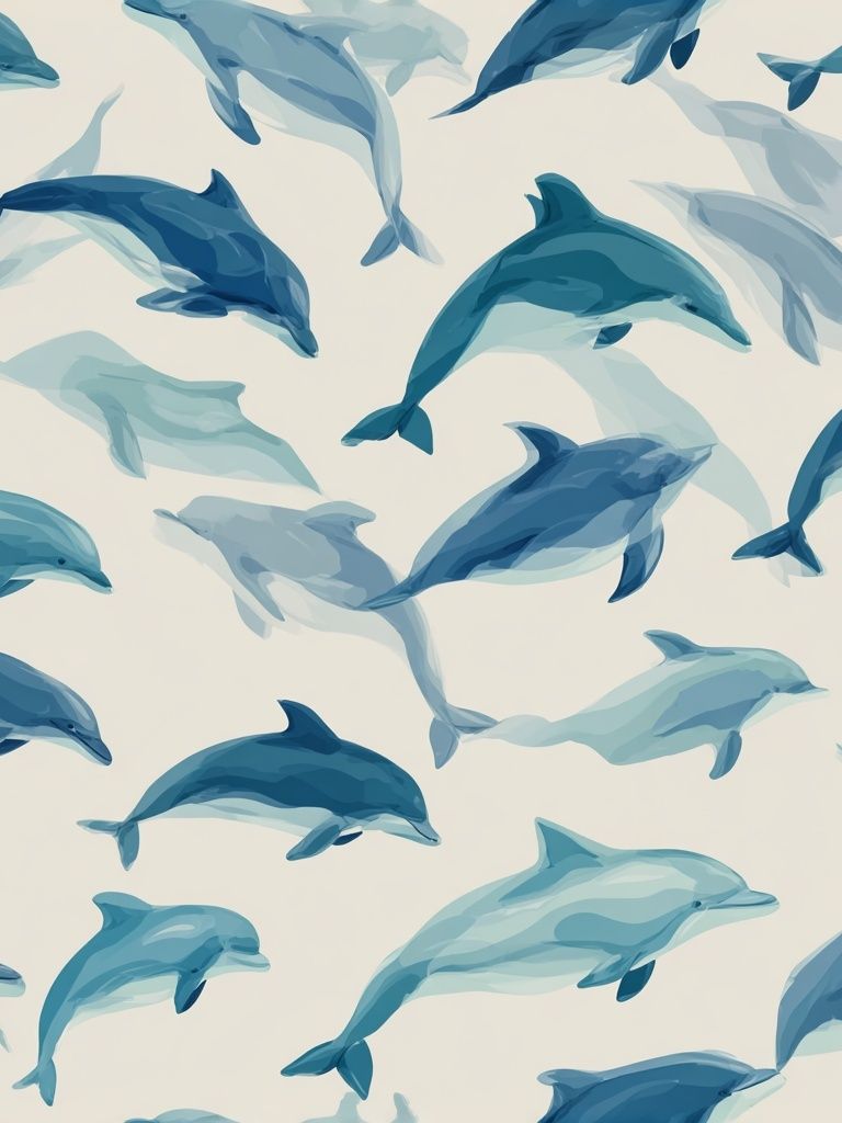 Dolphins Swimming — Watercolor Print. poster detail