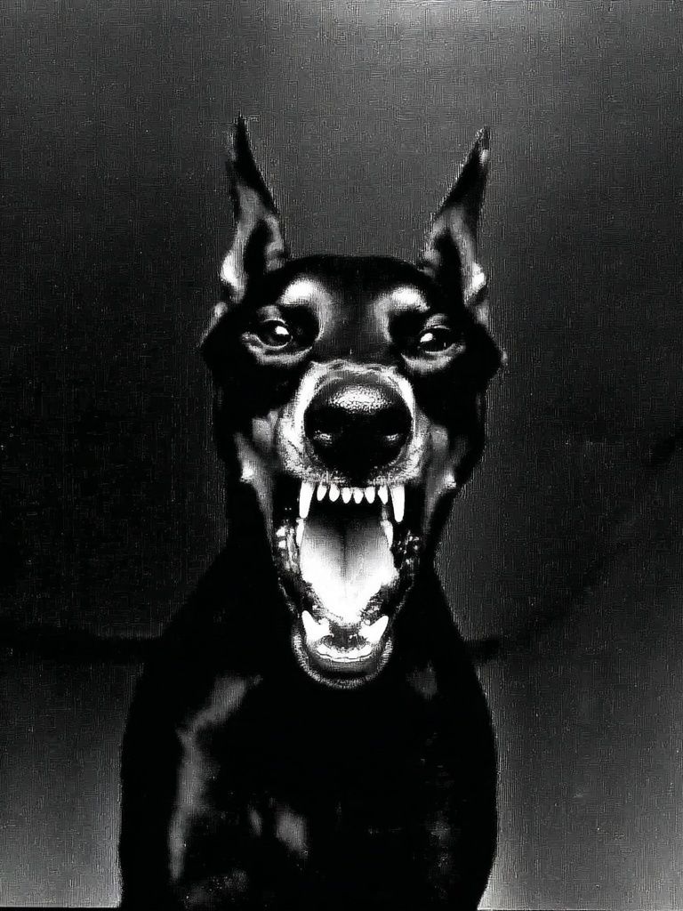 Doberman Portrait Black-White Poster. poster — animals art