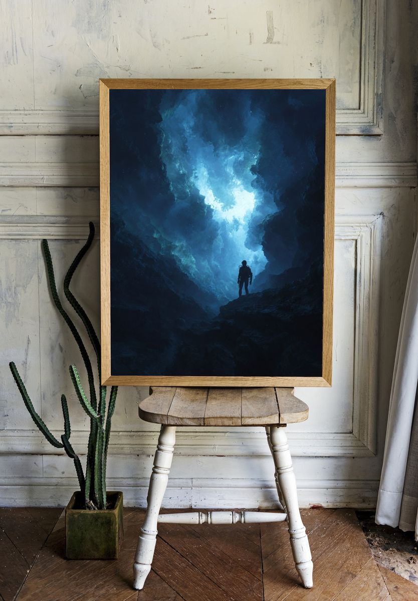 Diver in Ocean Cave — Fine Art Print room preview