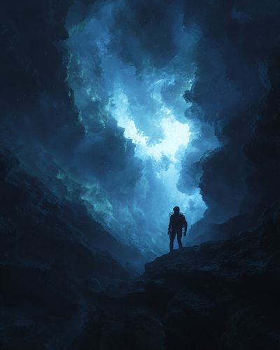 Diver in Ocean Cave — Fine Art Print. poster