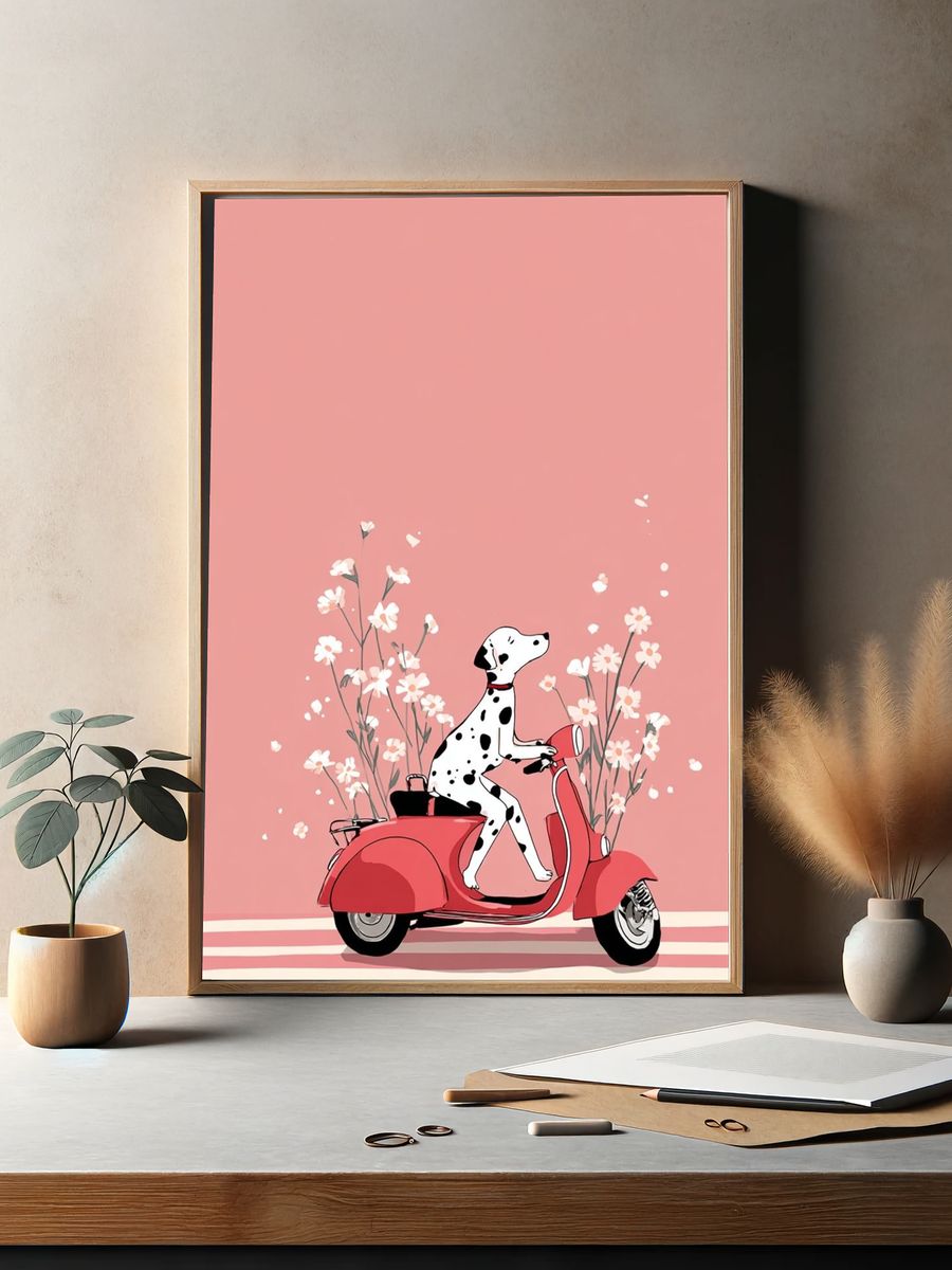 Dalmatian on Scooter — Illustration Print. — room view 2