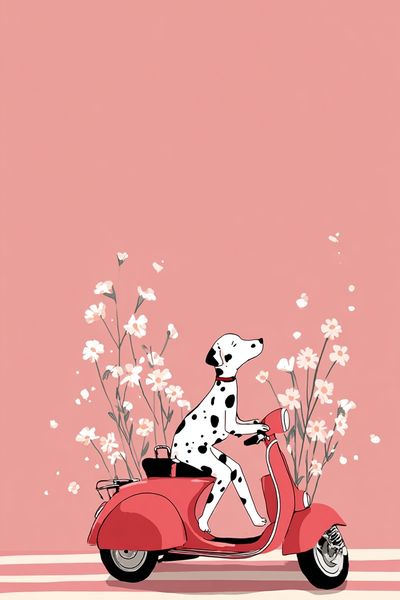 Dalmatian on Scooter — Illustration Print. poster print