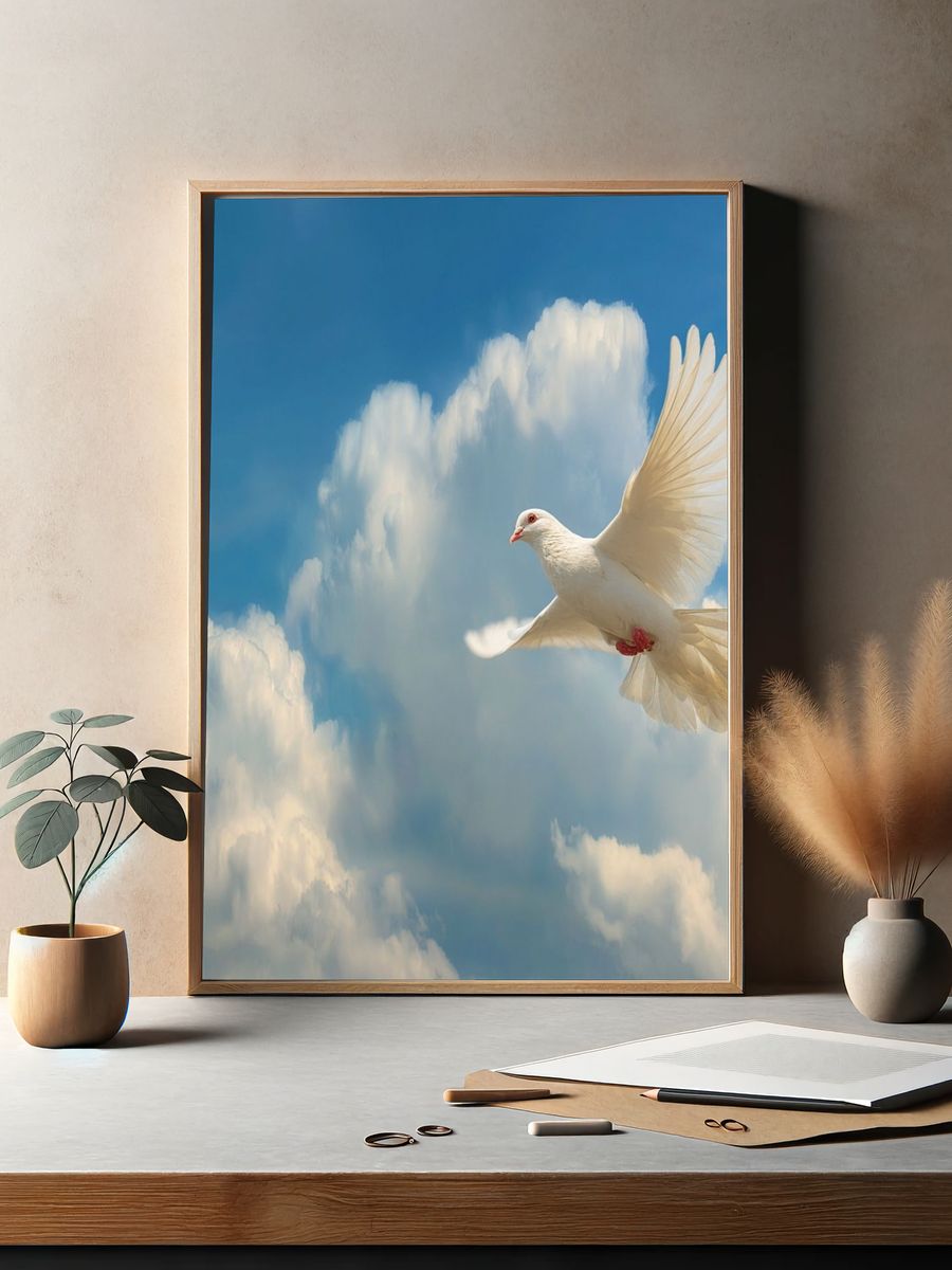 White Dove in Flight — Photography Print. — room view 2