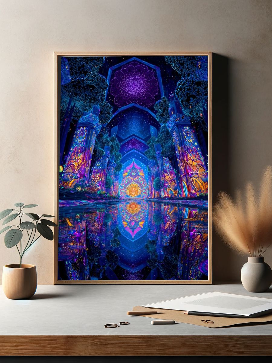 Mystical Forest Path — Digital Art Print. — room view 2