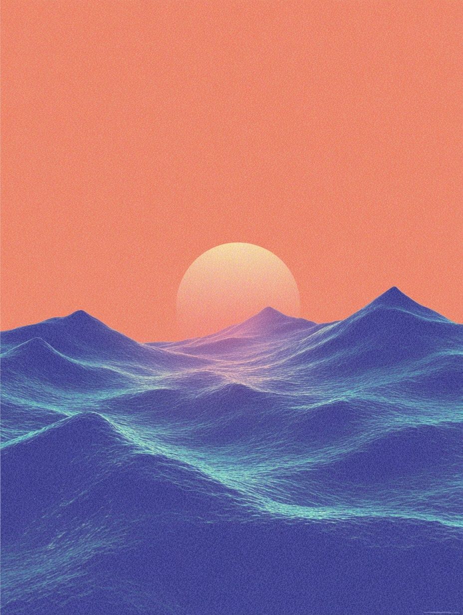 Sunset Over Waves — Digital Art Print. poster — illustration art