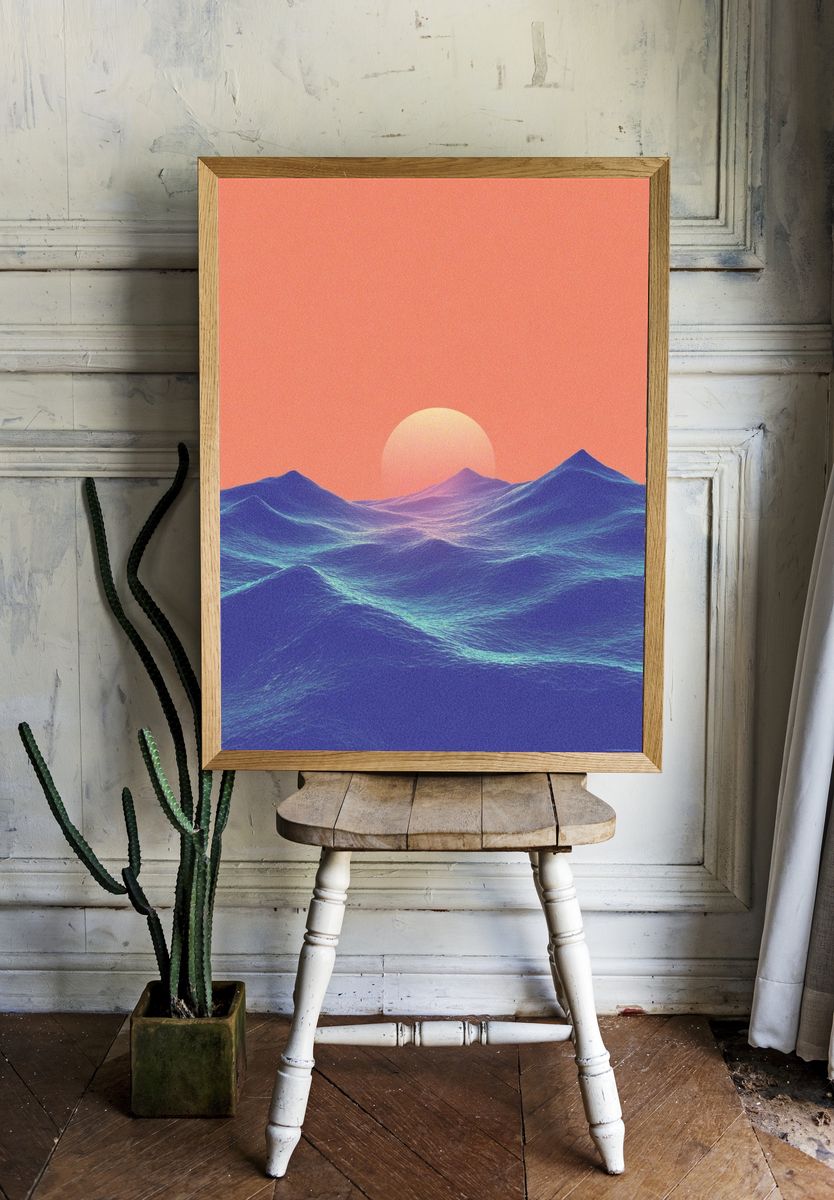 Sunset Over Waves — Digital Art Print room preview