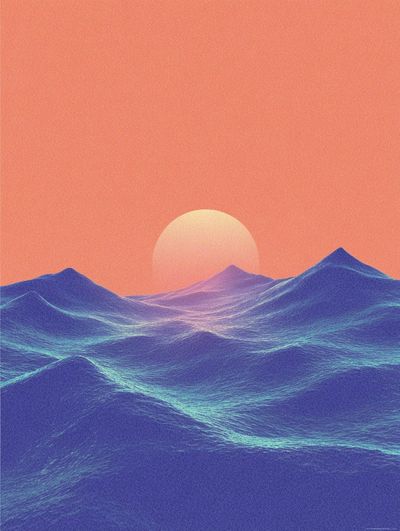 Sunset Over Waves — Digital Art Print. poster print
