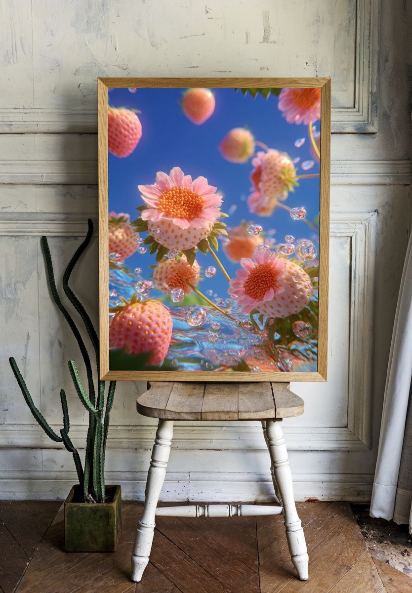 Strawberry Blossom — Digital Art Print. room preview
