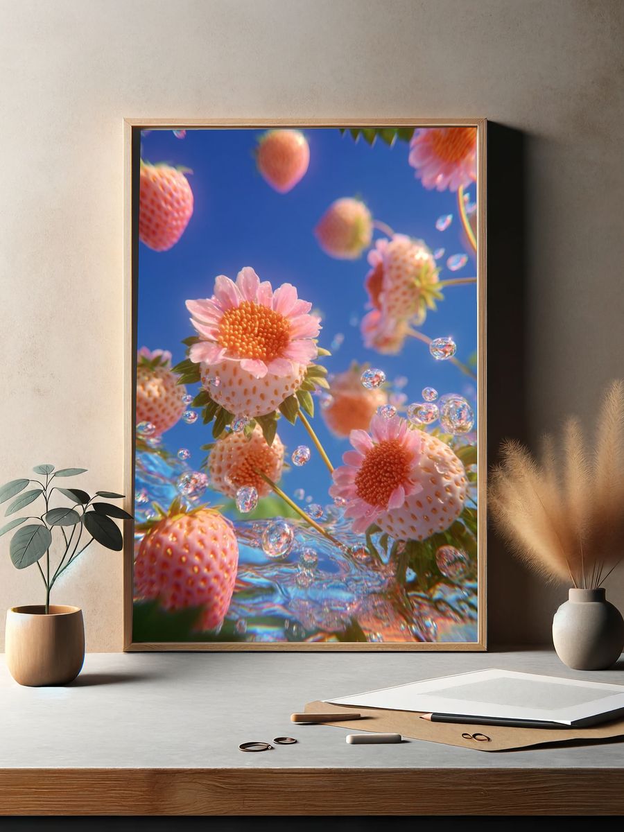 Strawberry Blossom — Digital Art Print. — room view 2