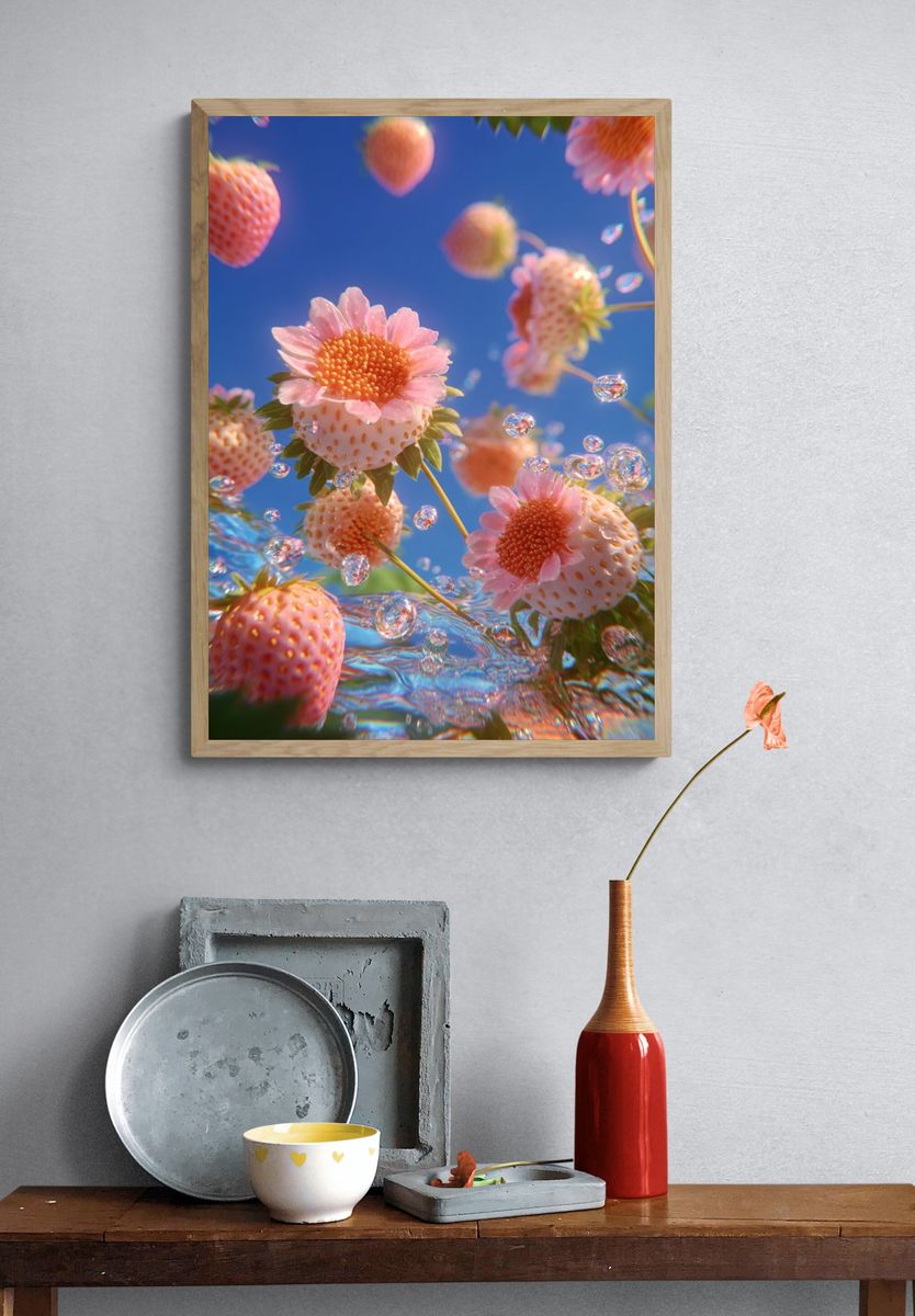 Strawberry Blossom — Digital Art Print. — room view 3