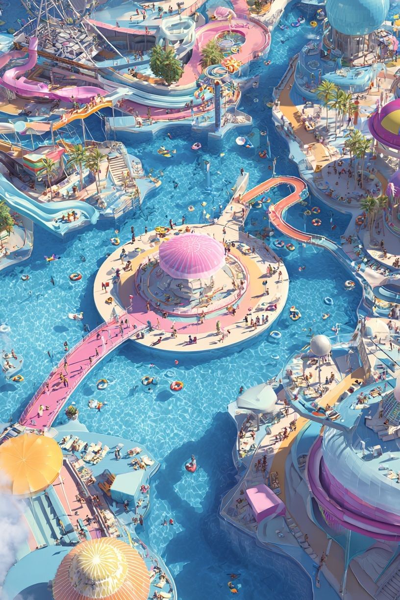 Vibrant Water Park — Digital Art Print. poster — illustration art