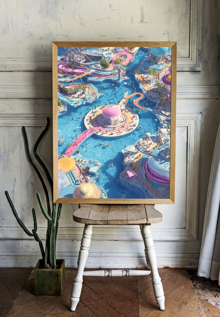 Vibrant Water Park — Digital Art Print room preview