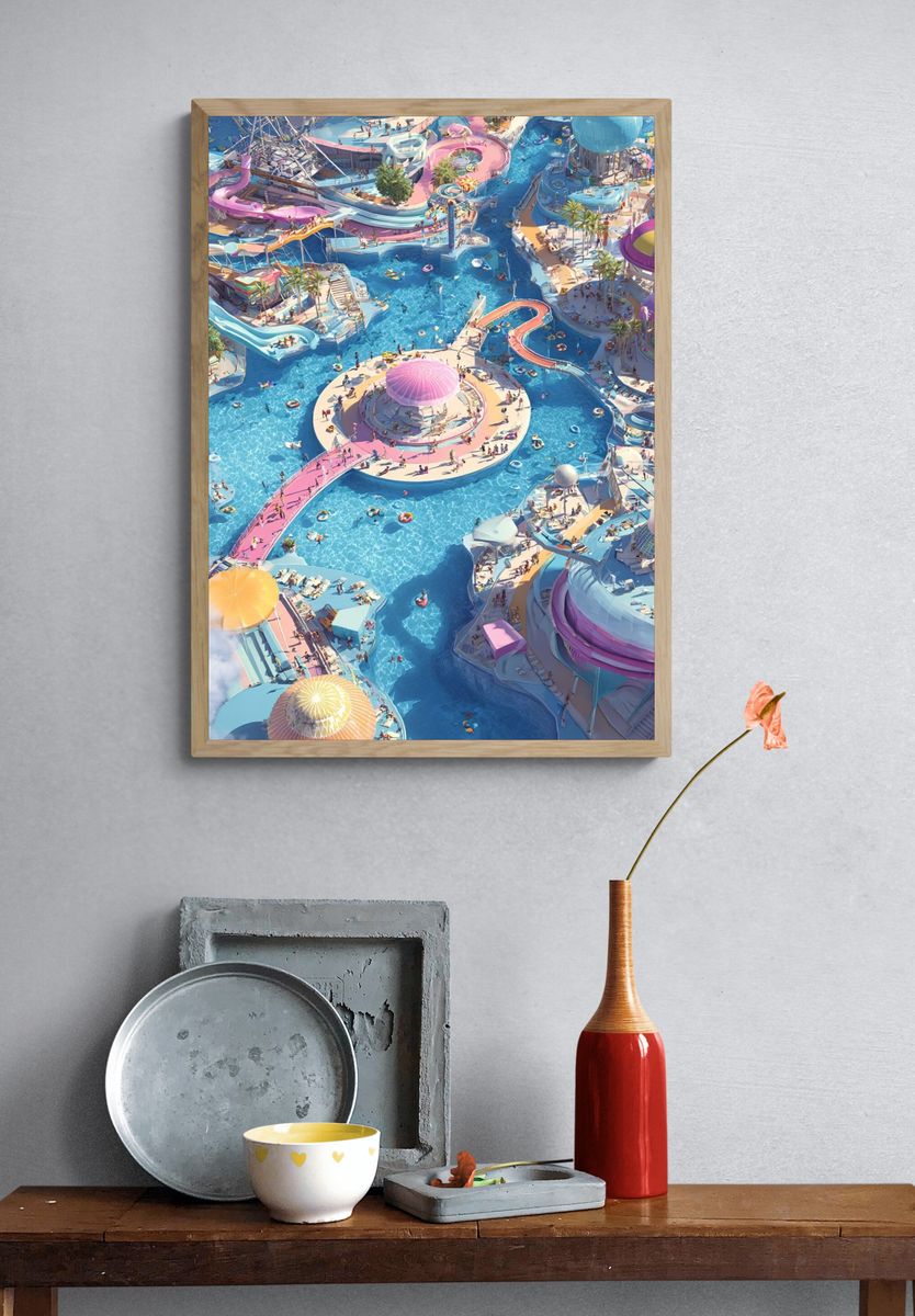 Vibrant Water Park — Digital Art Print. — room view 3